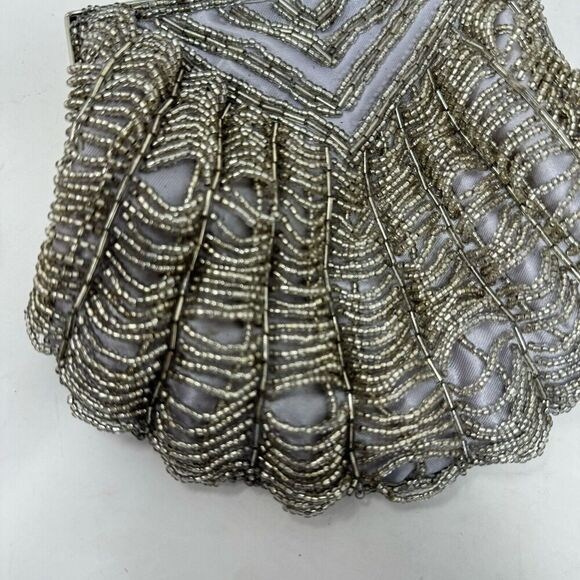 Bijoux Terner‎ Evening Clutch Silver Beaded Pattern Spider Web Shoulder Strap - Picture 3 of 10